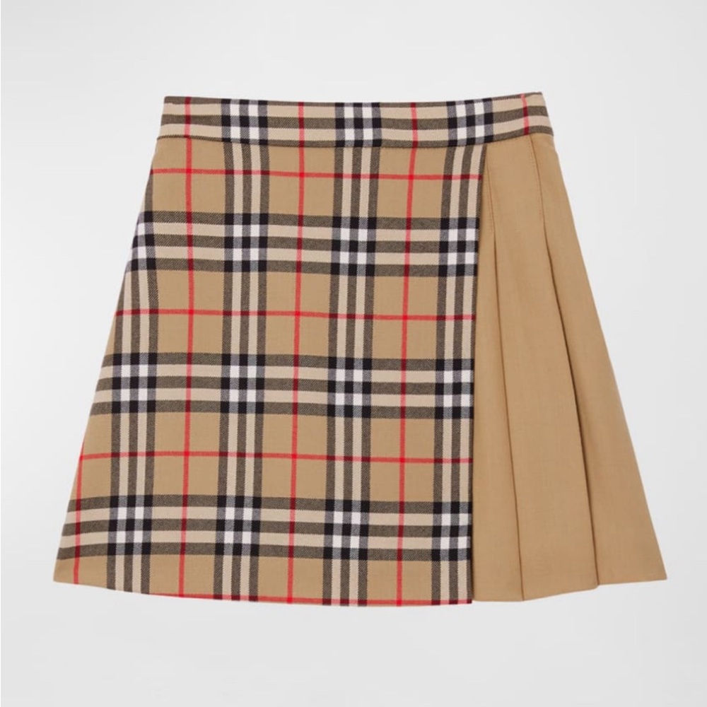 Burberry Lana Vintage Check Combo Wool Pleated Skirt, Girl's Size 3Y New w/Tag
